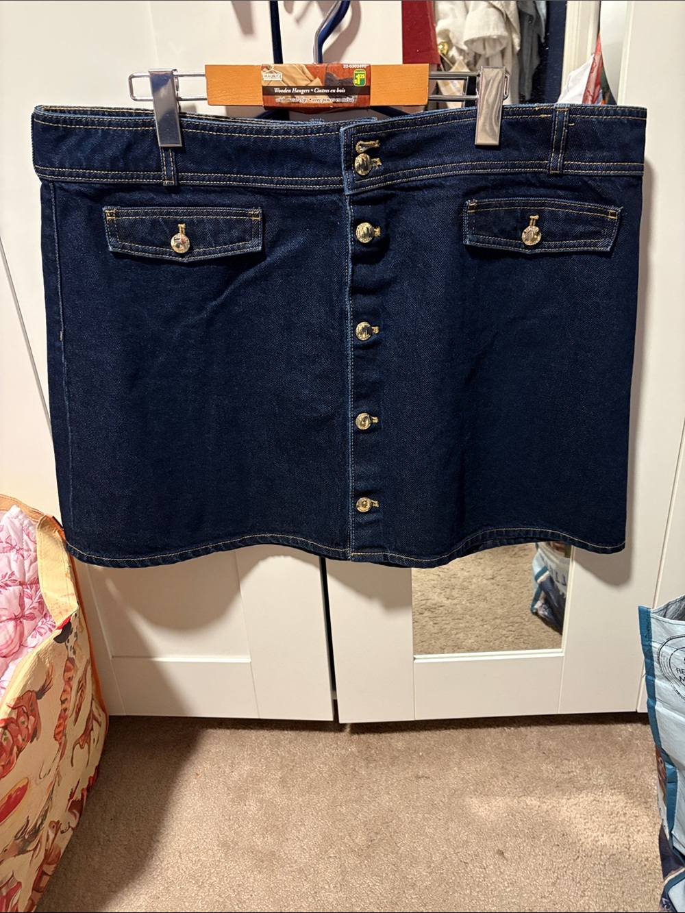 H&M Dark Blue Button-Front Denim Mini Skirt